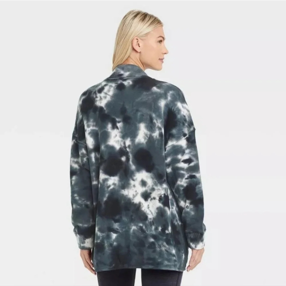 JoyLab Women's French Terry Tie-Dye Black Oversized Cardigan S - Picture 2 of 7